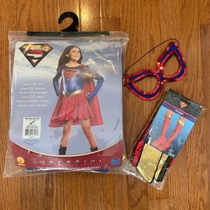 Supergirl Med Child's Costume + Boot covers and Mask Sz Med 8-10 Child’s